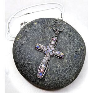 White Gold Plated Crystal Cross Necklace NEW Religious Spiritual Gift